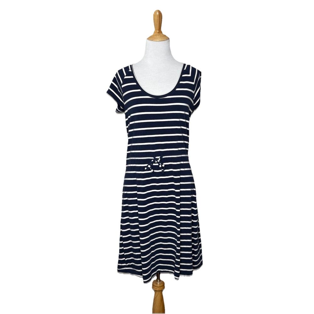 Columbia Omni Wick Navy Blue Short Sleeve Striped Scoop Neck Dress Size Small